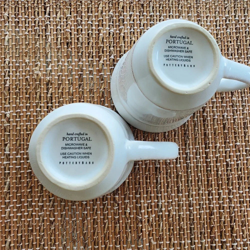 Pottery Barn Two Cambria Stoneware Mugs. Color: Stone. Made in Portugal. EUC.